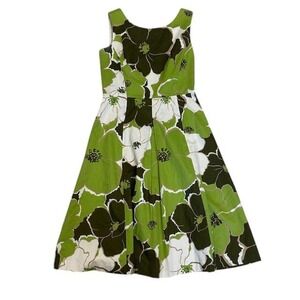 Talbots Floral Fit &‎ Flare Dress Sleeveless Green White Brown Flowers Sz 6